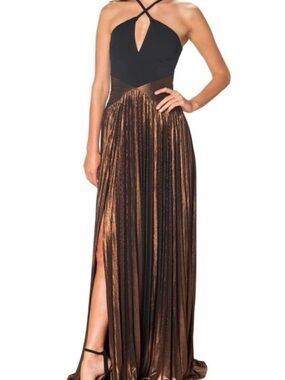 Dress the Population Black and Bronze Metallic Maxi Dress
